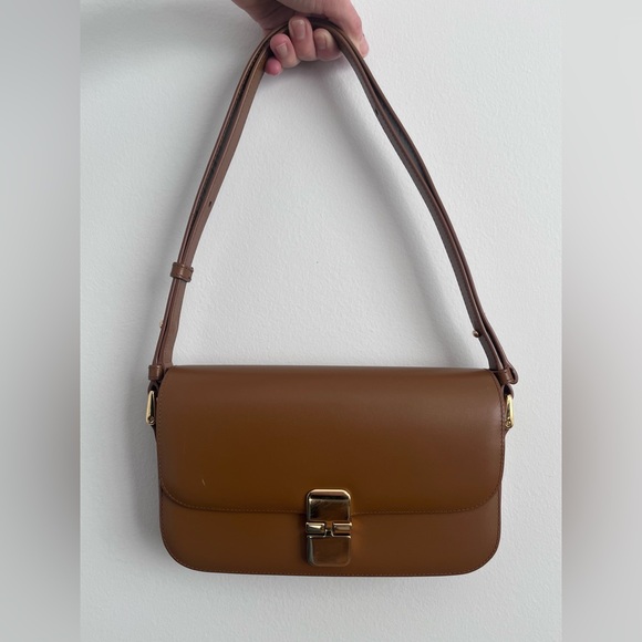 A.P.C. Handbags - APC Grace Baguette Leather Handbag in Warm Honey Brown with Gold Clasp